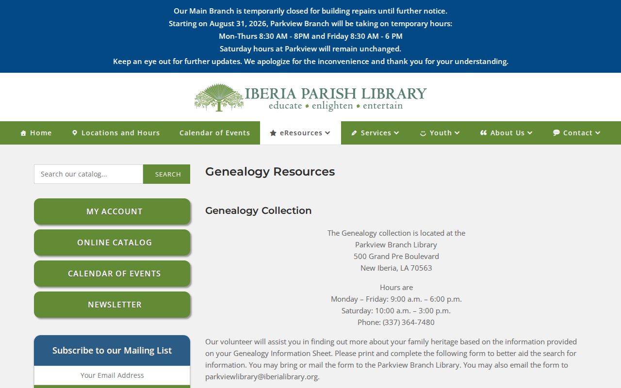 Iberia Parish Library genealogy resources for New Iberia city directory research