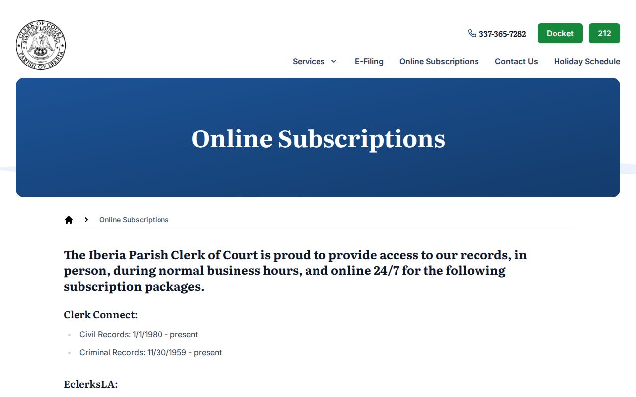 Iberia Parish Clerk historical search coverage for previous residents