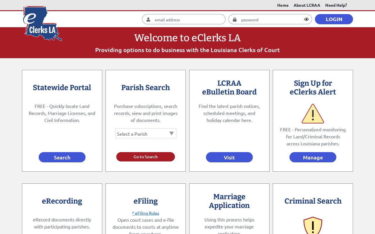 eClerksLA land record search used for New Iberia address history