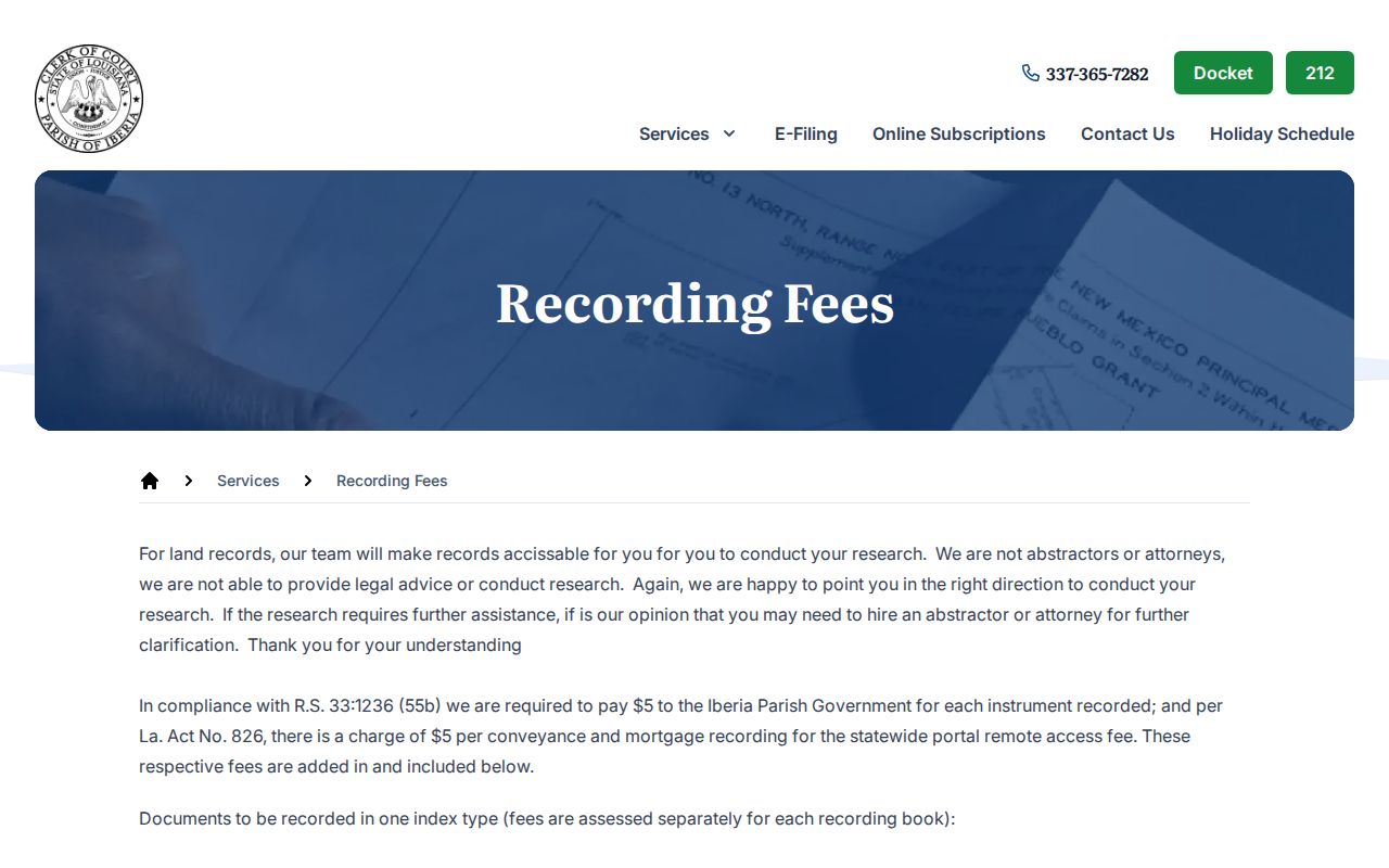Iberia Clerk land mortgage and conveyance records information