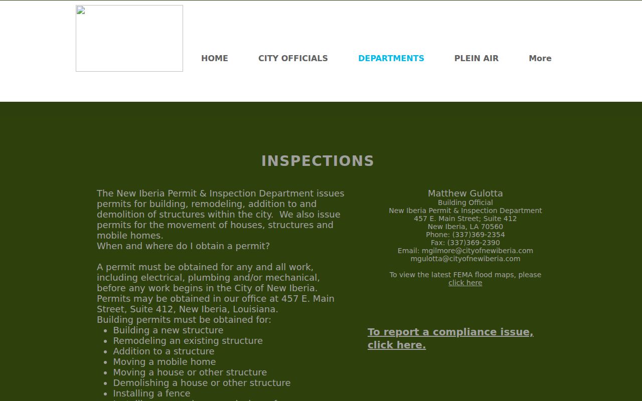 New Iberia inspection and permit record categories searchable through a city request